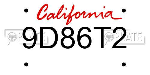 9D86T2 California License Plate