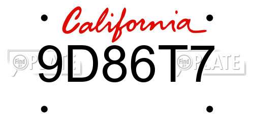 9D86T7 California License Plate