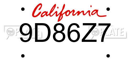 9D86Z7 California License Plate
