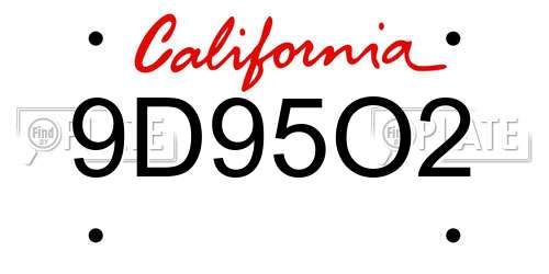 9D95O2 California License Plate