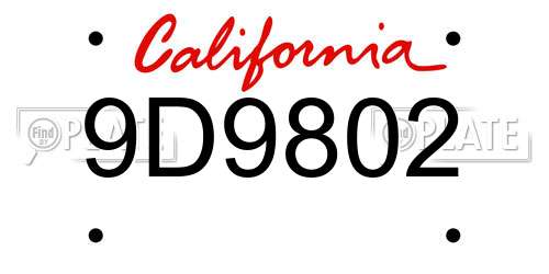 9D9802 California License Plate