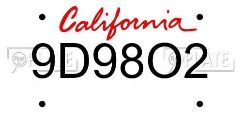 9D98O2 California License Plate