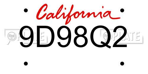 9D98Q2 California License Plate