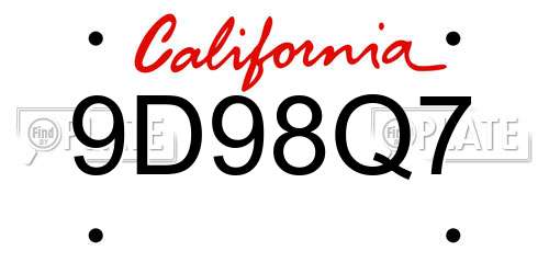 9D98Q7 California License Plate
