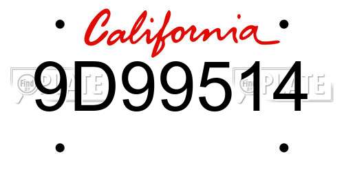 9D99514 California License Plate
