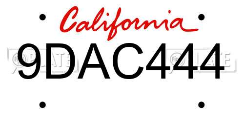 9DAC444 California License Plate