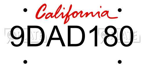 9DAD180 California License Plate