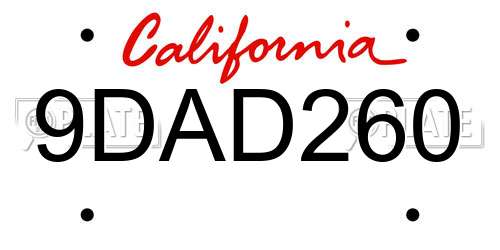 9DAD260 California License Plate