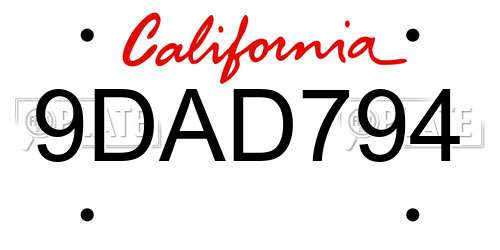 9DAD794 California License Plate