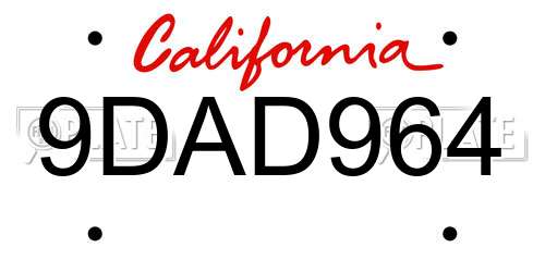 9DAD964 California License Plate
