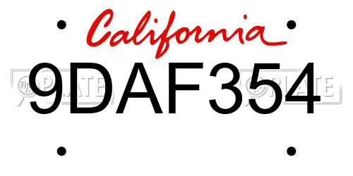 9DAF354 California License Plate