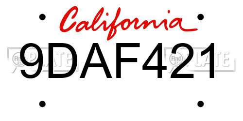 9DAF421 California License Plate