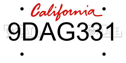 9DAG331 California License Plate