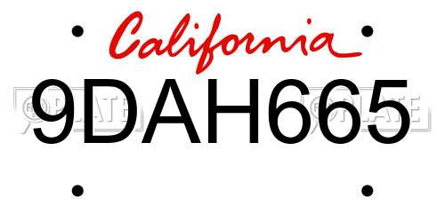 9DAH665 California License Plate