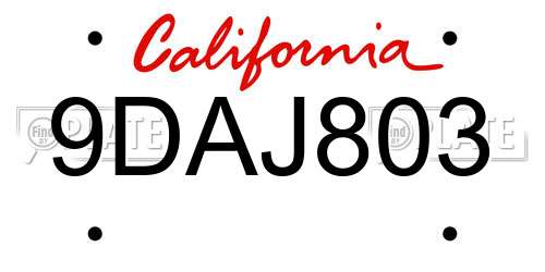 9DAJ803 California License Plate