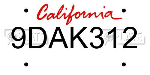 9DAK312 California License Plate