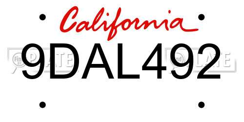 9DAL492 California License Plate