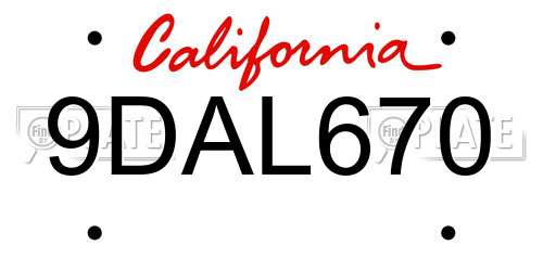 9DAL670 California License Plate