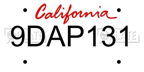 9DAP131 California License Plate