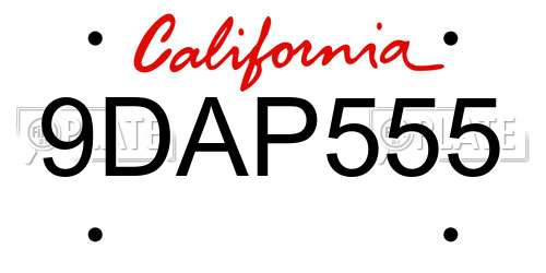 9DAP555 California License Plate