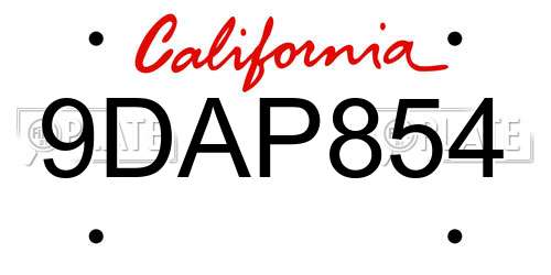 9DAP854 California License Plate