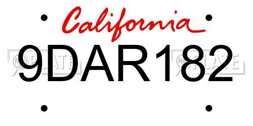 9DAR182 California License Plate