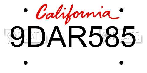 9DAR585 California License Plate