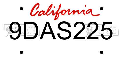 9DAS225 California License Plate