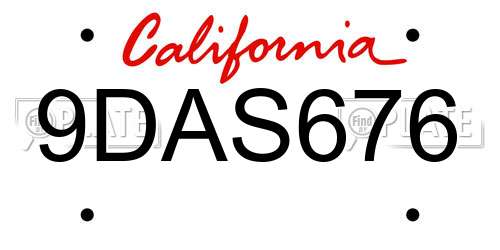 9DAS676 California License Plate