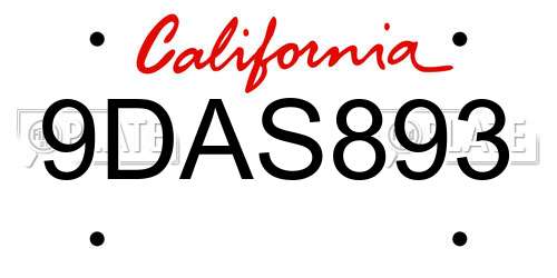 9DAS893 California License Plate