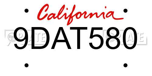 9DAT580 California License Plate