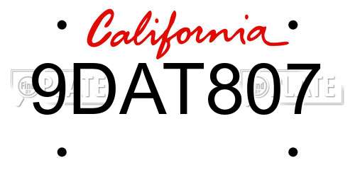 9DAT807 California License Plate