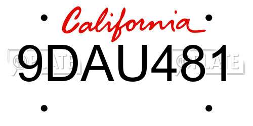 9DAU481 California License Plate