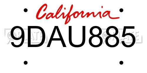 9DAU885 California License Plate