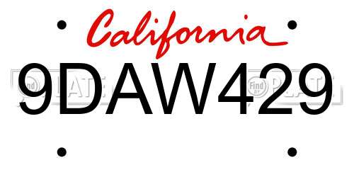 9DAW429 California License Plate