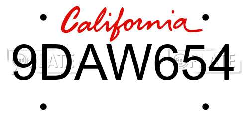 9DAW654 California License Plate