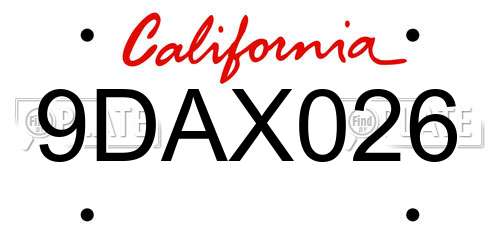 9DAX026 California License Plate