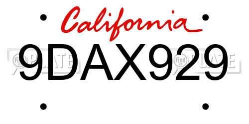 9DAX929 California License Plate