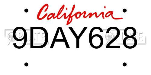 9DAY628 California License Plate