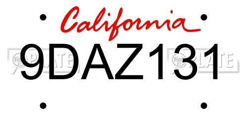 9DAZ131 California License Plate
