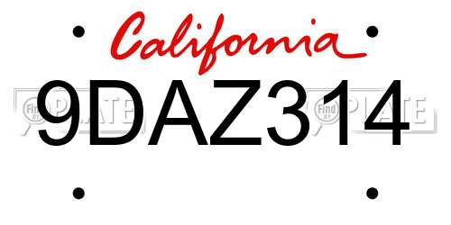 9DAZ314 California License Plate