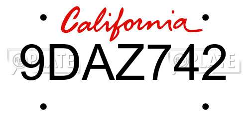 9DAZ742 California License Plate