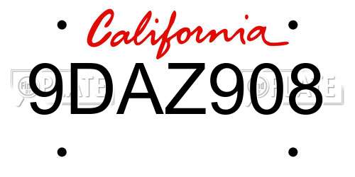 9DAZ908 California License Plate