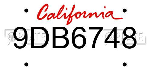 9DB6748 California License Plate