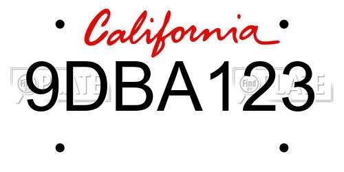9DBA123 California License Plate