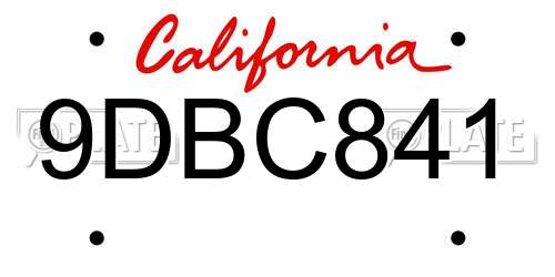 9DBC841 California License Plate