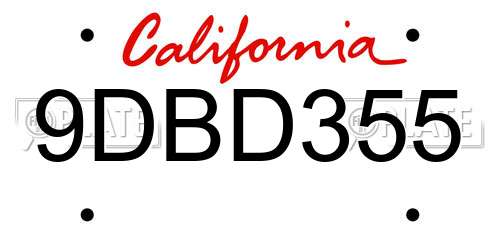 9DBD355 California License Plate