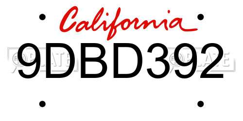 9DBD392 California License Plate