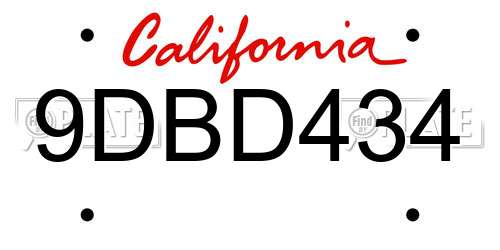 9DBD434 California License Plate
