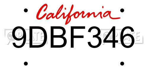 9DBF346 California License Plate